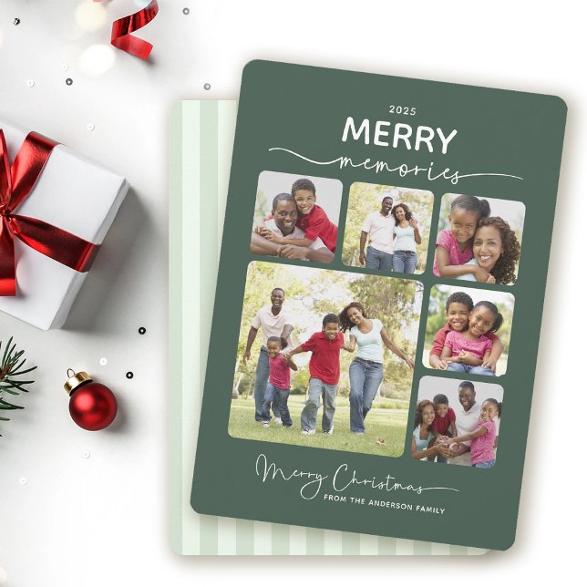 Merry Memories 6 Photo Script Christmas Holiday Card (Creator Uploaded)