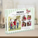 Merry Memories Photo Collage Bow Christmas<br><div class="desc">This horizontal photo block features a joyful and heartwarming collage of family photos framed within a soft, light green striped border. At the top, the phrase “MERRY memories” is prominently displayed, blending a bold, festive font with elegant script. A red and green ribbon bow adds a cheerful holiday touch in...</div>