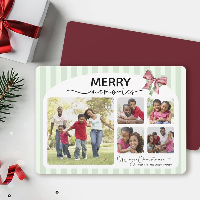 Merry Memories Photo Collage Bow Christmas Holiday Card (Creator Uploaded)