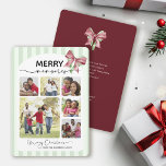 Merry Memories Photo Collage Message Bow Christmas Holiday Card<br><div class="desc">This Christmas card features a joyful and heartwarming collage of family photos framed within a soft, light green striped border. At the top, the phrase “MERRY memories” is prominently displayed, blending a bold, festive font with elegant script. A red and green ribbon bow adds a cheerful holiday touch in the...</div>