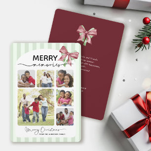 Merry Memories Photo Collage Message Bow Christmas Holiday Card