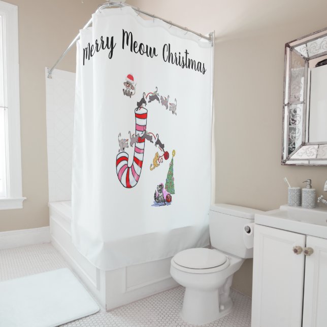 Merry Meow Christmas Shower Curtain Cats Kittens (In Situ)