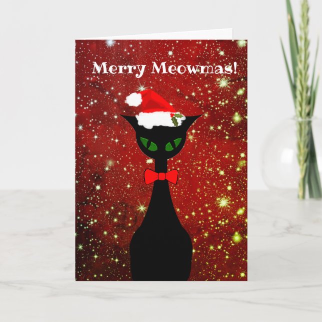 Merry Meowmas  Personalized Christmas Holiday Card (Front)