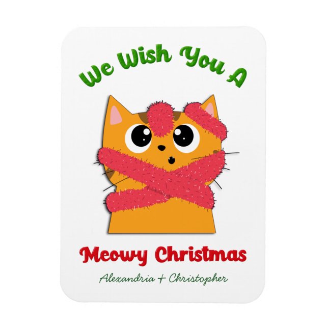 Merry Meowy Christmas Pet Cat Holiday Personalise Magnet (Vertical)
