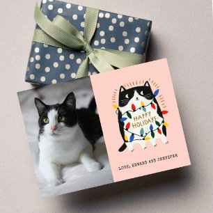 Merry Meowy Holiday Lights Custom Photo Christmas Card
