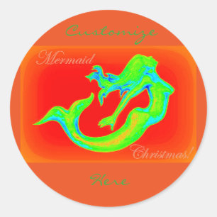 merry mermaid christmas classic round sticker