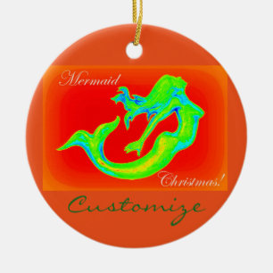 Merry Mermaid Christmas customised Ceramic Tree Decoration