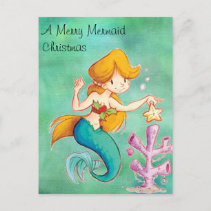 Merry Mermaid Christmas Holiday Postcard