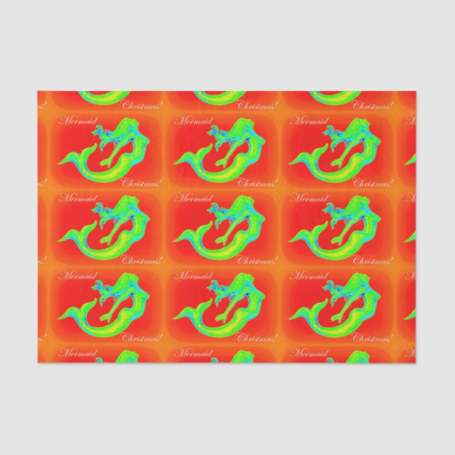 Merry mermaid Christmas red/green Tissue Paper (Front)