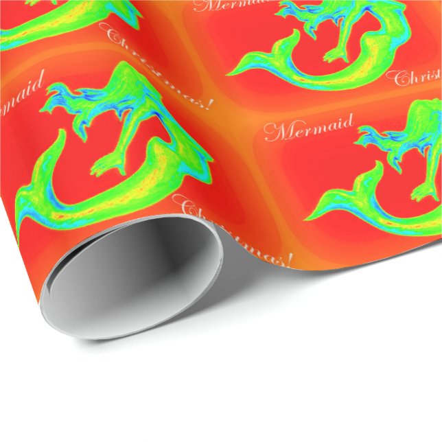 Merry Mermaid Christmas red/green Wrapping Paper (Roll Corner)