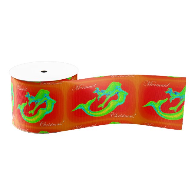 merry mermaid christmas red grosgrain ribbon (Spool)