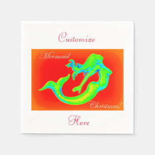 merry mermaid christmas red napkin