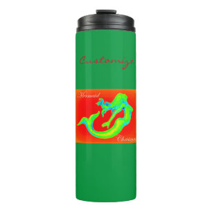 merry mermaid christmas red thermal tumbler