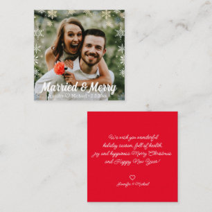 merry&merried,snowflakes holiday photo wedding  card