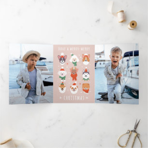 Merry-Merry Christmas Dogs Tri-Fold Holiday Card