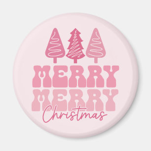 Merry Merry Christmas - Pink Holiday Design Magnet