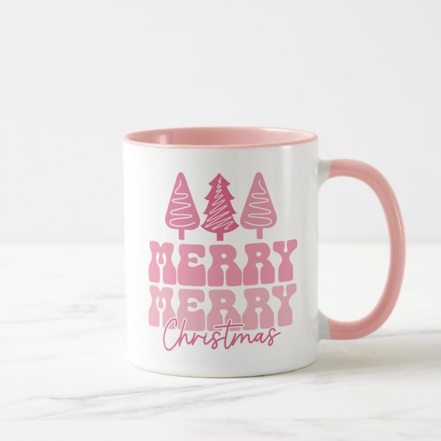 Merry Merry Christmas - Pink Holiday Design Mug (Right)