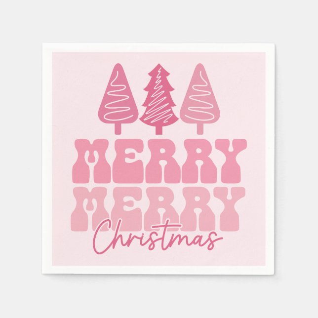 Merry Merry Christmas - Pink Holiday Design Napkin (Front)