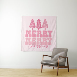 Merry Merry Christmas - Pink Holiday Design Tapestry