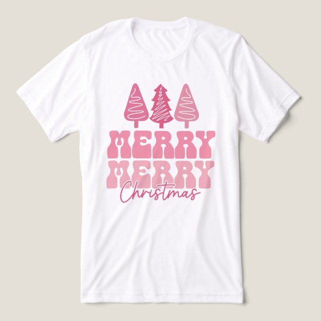 Merry Merry Christmas - Pink Holiday Design Tri-Blend Shirt (Design Front)