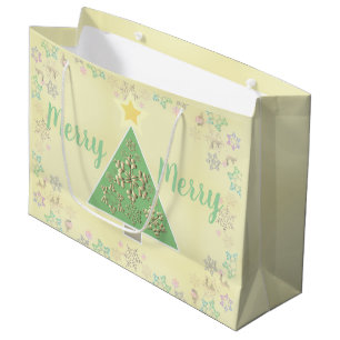 "Merry Merry" Christmas Tree & Snowflakes    Large Gift Bag