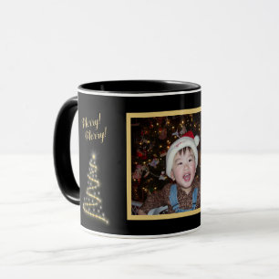 Merry! Merry! ~ Gold Christmas Tree ~ Family Photo Mug
