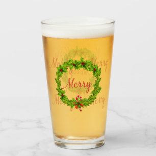 Merry Merry Holiday Wreath Glass