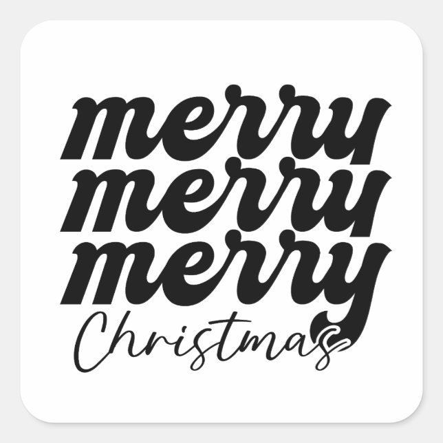 merry merry merry christmas black and white square sticker (Front)