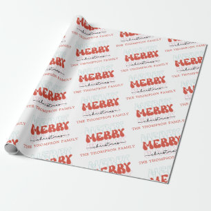 Merry Merry Merry Christmas Family Name Wrapping Paper