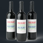 Merry, Merry, Merry Christmas retro typography Wine Label<br><div class="desc">Merry,  Merry,  Merry Christmas retro typography on a white background.
Simple elegant and a perfect Christmas gift for anyone.</div>