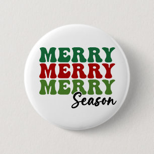 Merry Merry Merry Season - Retro Holiday Art 6 Cm Round Badge