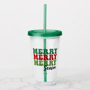Merry Merry Merry Season - Retro Holiday Art Acrylic Tumbler