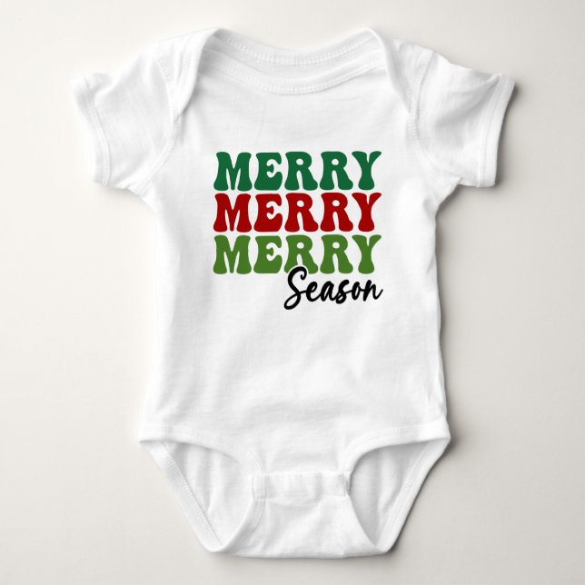 Merry Merry Merry Season - Retro Holiday Art Baby Bodysuit (Front)