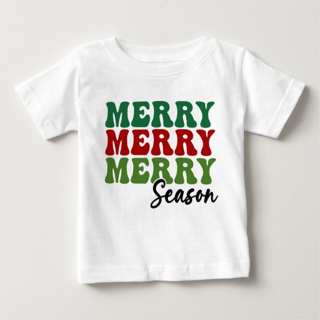 Merry Merry Merry Season - Retro Holiday Art Baby T-Shirt (Front)
