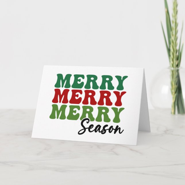 Merry Merry Merry Season - Retro Holiday Art Card (Front)
