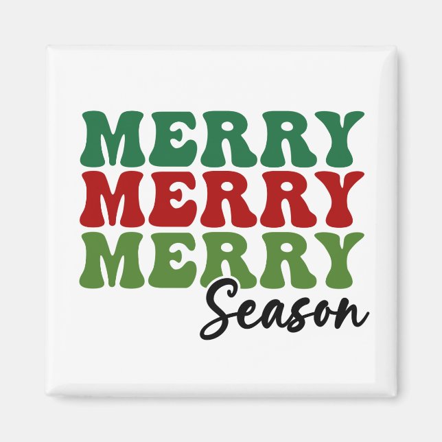 Merry Merry Merry Season - Retro Holiday Art Magnet (Front)