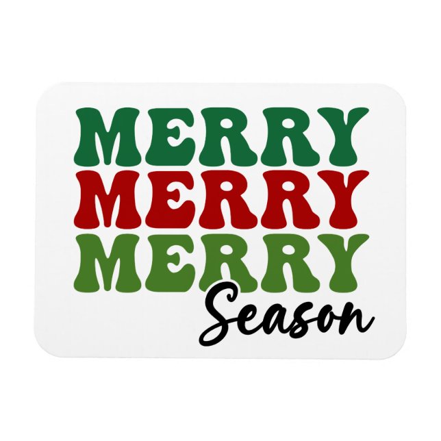Merry Merry Merry Season - Retro Holiday Art Magnet (Horizontal)