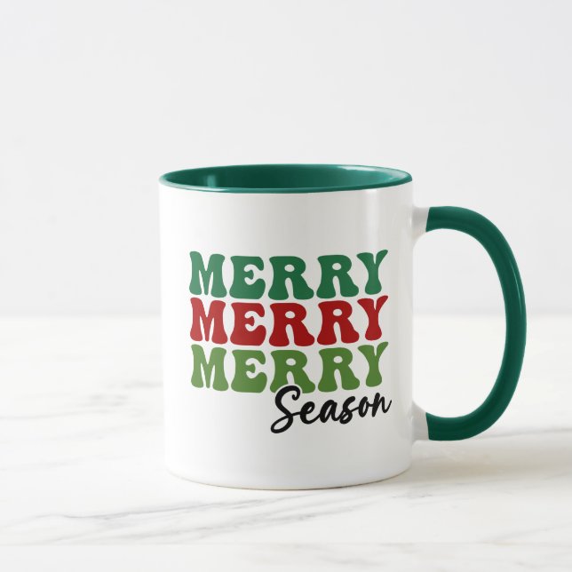 Merry Merry Merry Season - Retro Holiday Art Mug (Right)