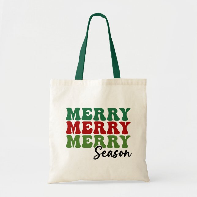 Merry Merry Merry Season - Retro Holiday Art Tote Bag (Front)