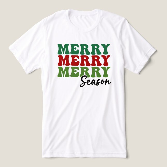 Merry Merry Merry Season - Retro Holiday Art Tri-Blend Shirt (Design Front)