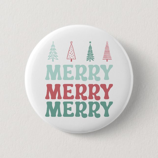 Merry Merry Merry with Pastel Boho Christmas Trees 6 Cm Round Badge (Front)