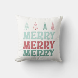 Merry Merry Merry with Pastel Boho Christmas Trees Cushion
