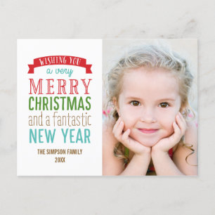 Merry Message Holiday Photo Card Postcard - White