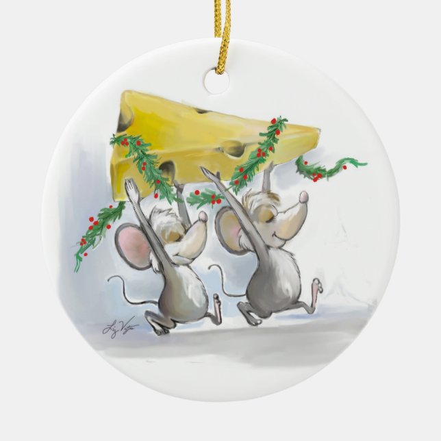 Merry Mice Mic & Mac Circle Ornament (Front)