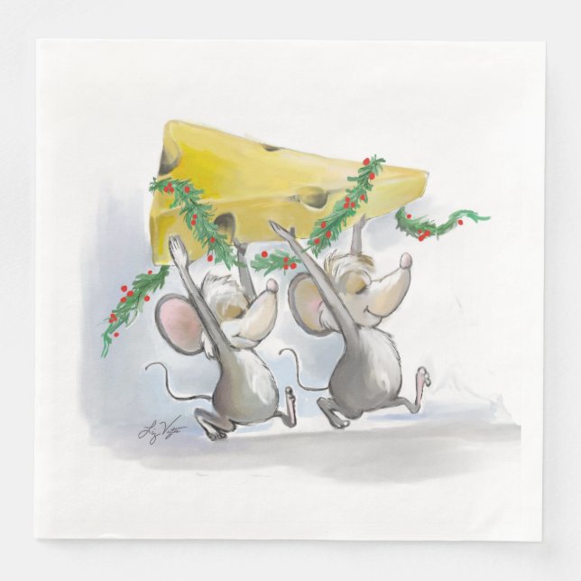 Merry Mice Mic & Mac Holiday Paper Napkin (Front)