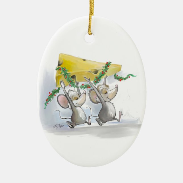 Merry Mice Mic & Mac Oval Ornament (Front)