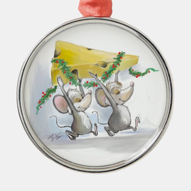 Merry Mice Mic & Mac Round Premium Ornament (Front)