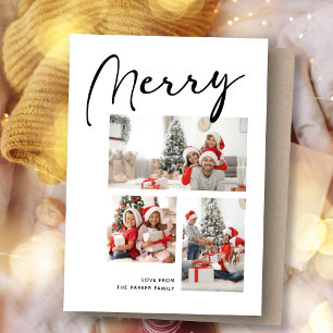 Merry Minimalist   Christmas Three Photo Collage Holiday Card