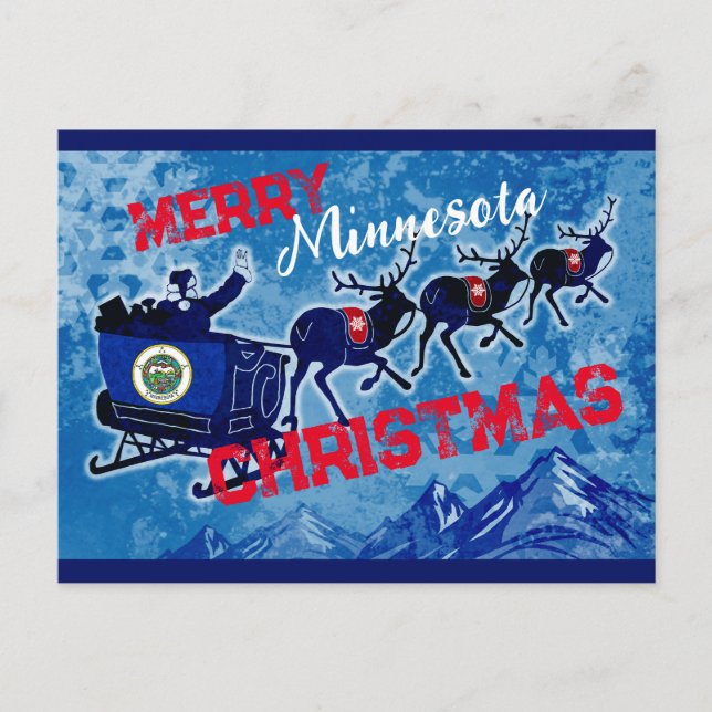 Merry Minnesota flag Christmas postcard (Front)