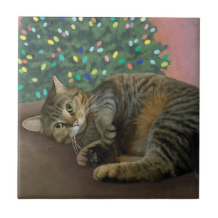 Merry Mischief - Christmas Kitty   Ceramic Tile